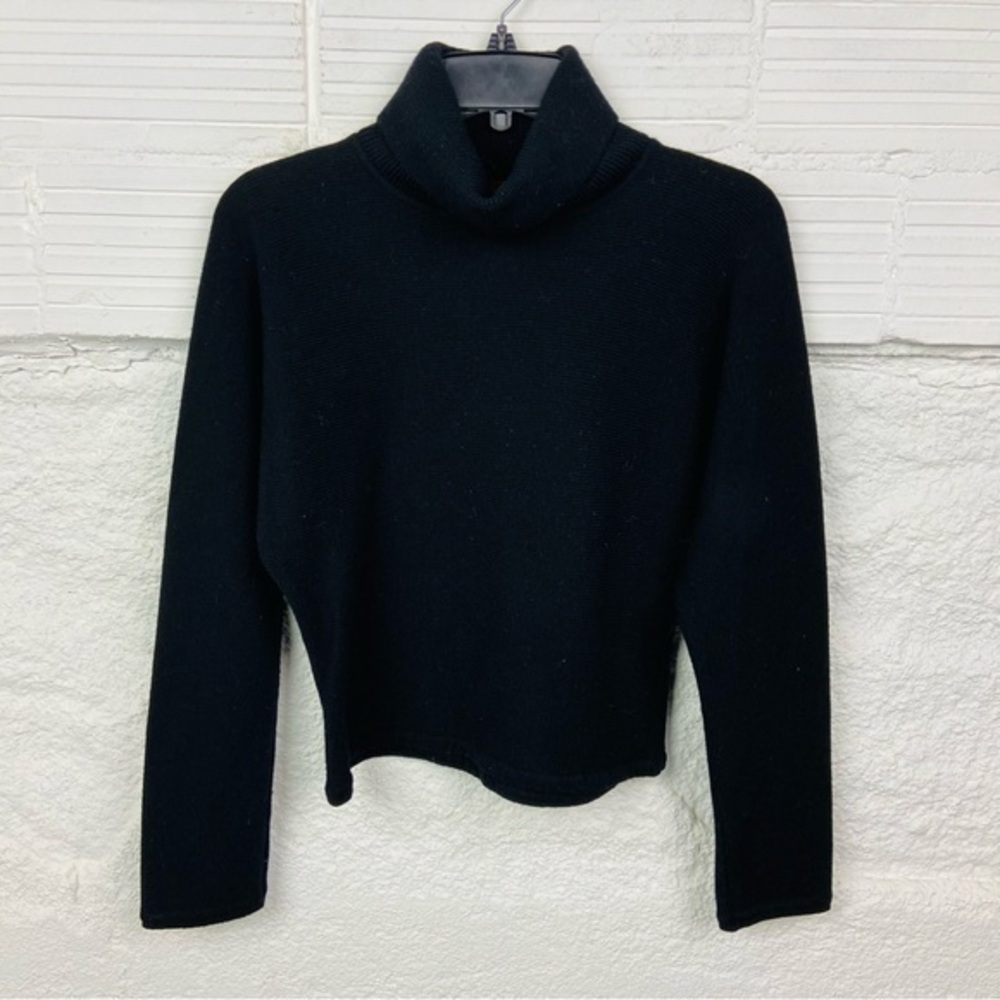 Olsen made in Italy Black chunky knit virgin wool Turtleneck Sweater SZ medium